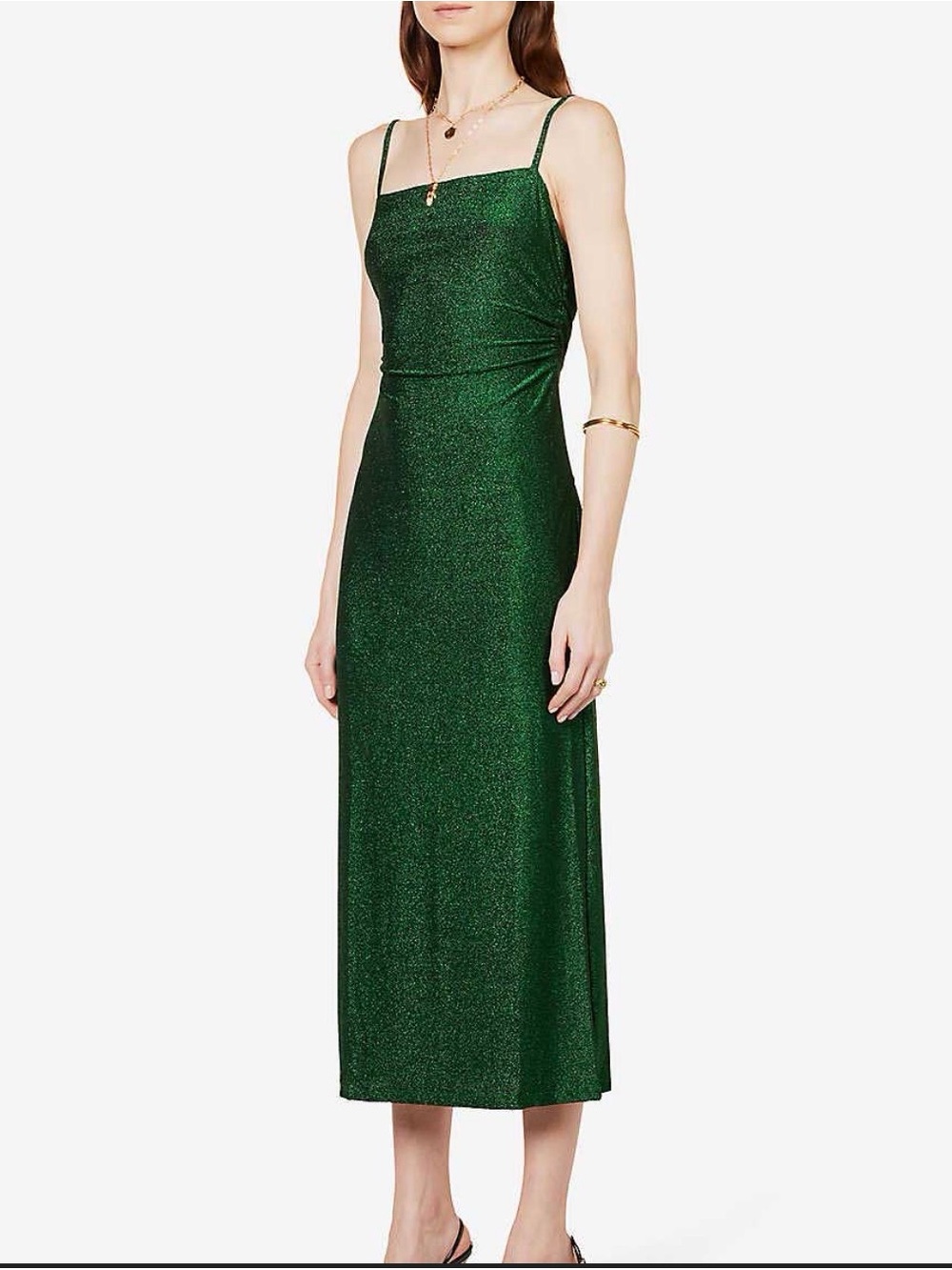 Reformation Shimmer Forest Green Slip Midi Dress